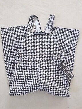 NWT Game Bibs Black White Houndstooth Overalls Youth Small Kids 7/8 100% Cotton